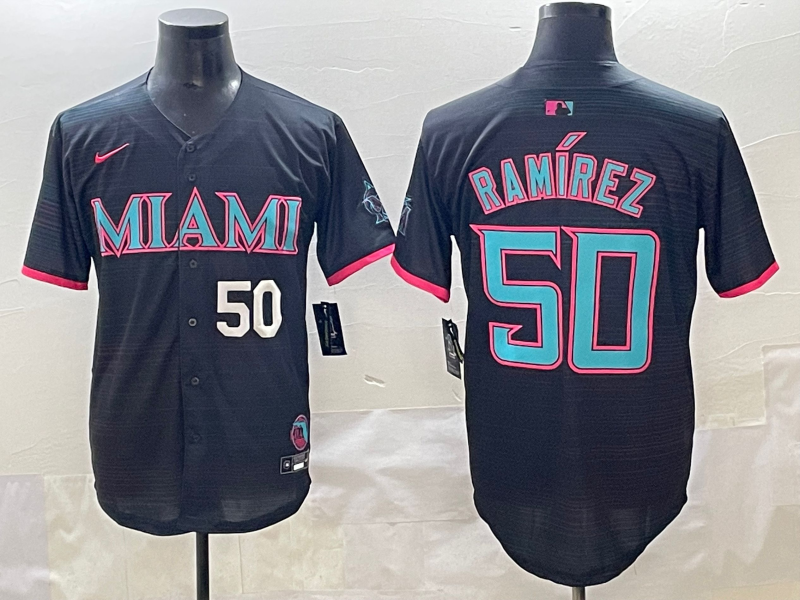 Men 2025 Miami Marlins #50 Ramirez black Nike MLB jersey->new york yankees->MLB Jersey